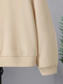 Tween Girl Cartoon And Slogan Graphic Drop Shoulder Sweatshirt - Khaki - View 3