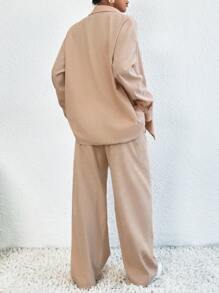 SHEIN Unity Drop Shoulder Corduroy Shirt & Pants - Apricot - View 2