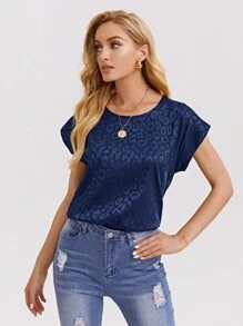 SHEIN Privé 蝙蝠袖豹紋襯衫 - 藏蓝色 - 查看 1