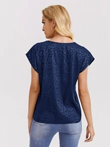 SHEIN Privé 蝙蝠袖豹紋襯衫 - 藏蓝色 - 查看 2