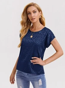 SHEIN Privé 蝙蝠袖豹紋襯衫 - 藏蓝色 - 查看 3