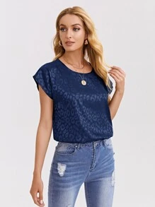 SHEIN Privé 蝙蝠袖豹紋襯衫 - 藏蓝色 - 查看 5