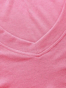 Muchica 素色V領螺紋針織短款T恤 - 粉色 - 查看 4