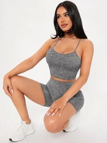 SHEIN PETITE Bộ đồ hai mảnh nữ màu trơn Giải trí - Xám - Xem 6