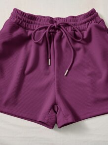 SHEIN EZwear 大圓領背心上衣和運動短褲 - 紫色 - 查看 5