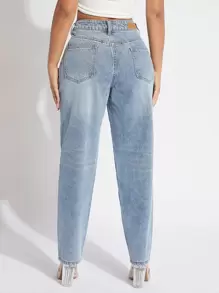 SHEIN SXY Stepped Waist Mom Fit Jeans - Light Wash - View 2