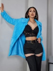 Eilly Bazar Open Front Teddy Coat - Blue - View 1