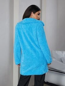 Eilly Bazar Open Front Teddy Coat - Blue - View 2