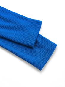 Muchica Solid V Neck Rib Knit Crop Tee - Royal Blue - View 5