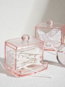 SHEIN BASIC LIVING 獨家棉花棒牙籤收納盒—節日禮物 - 粉色 - 查看 1