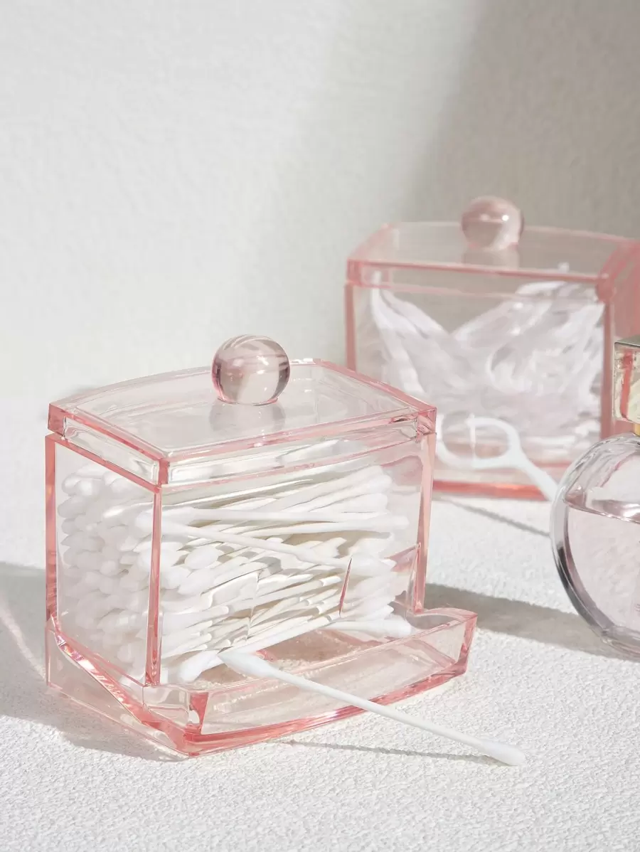 SHEIN BASIC LIVING 獨家棉花棒牙籤收納盒—節日禮物 - 粉色 - 查看 1