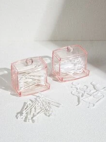 SHEIN BASIC LIVING 獨家棉花棒牙籤收納盒—節日禮物 - 粉色 - 查看 4