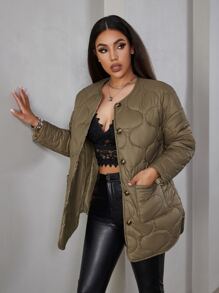 Eilly Bazar Dual Pocket Button Front Padded Coat - Mocha Brown - View 1