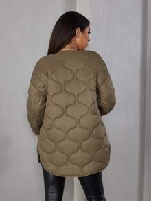 Eilly Bazar Dual Pocket Button Front Padded Coat - Mocha Brown - View 2