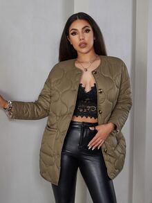 Eilly Bazar Dual Pocket Button Front Padded Coat - Mocha Brown - View 5