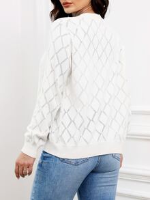 AAmilife Pointelle Knit Casual Design Cardigan - White - View 2