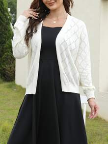 AAmilife Pointelle Knit Casual Design Cardigan - White - View 3