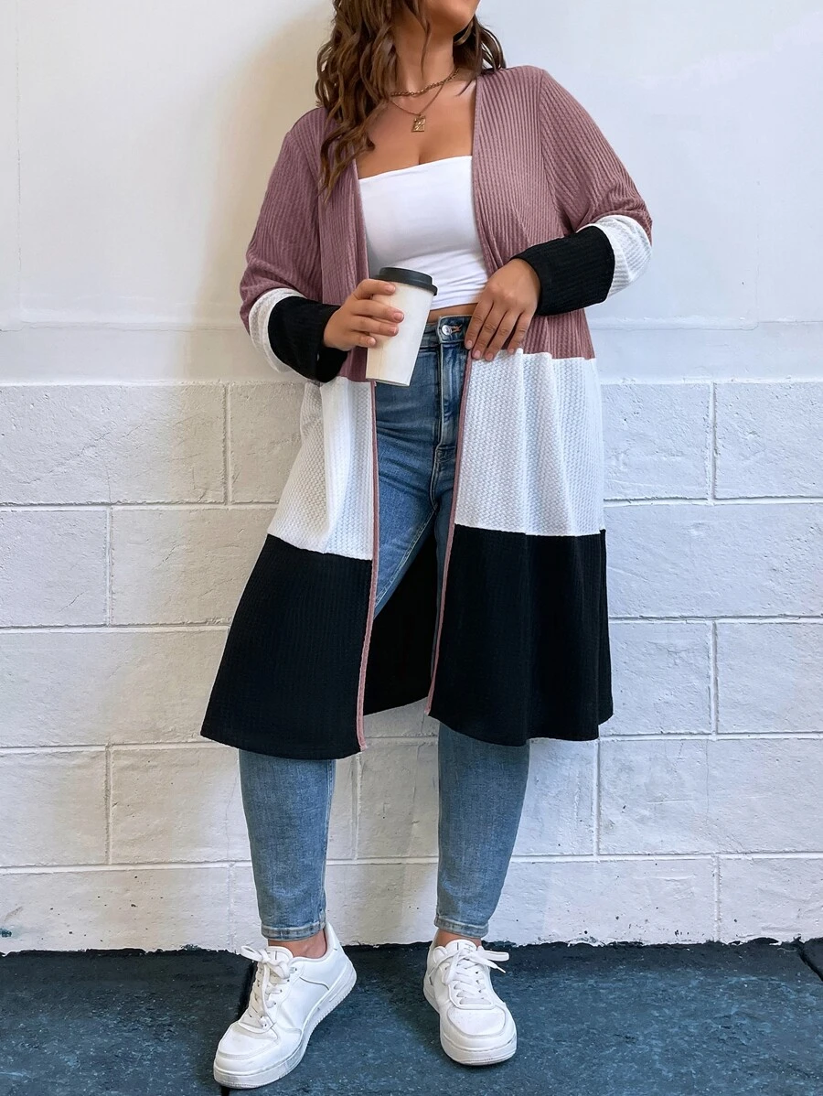 SHEIN LUNE 大碼撞色開門襟外套 - 藕粉色 - 查看 1