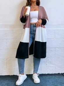 SHEIN LUNE 大碼撞色開門襟外套 - 藕粉色 - 查看 4