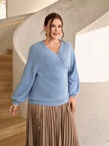 Mulvari Plus Wrap Tie Side Cardigan - Baby Blue - View 4