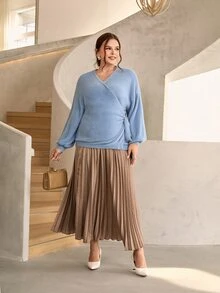 Mulvari Plus Wrap Tie Side Cardigan - Baby Blue - View 5