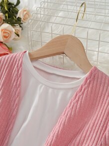 Girls Solid Belted Coat & Trousers Without Tee - Pink - View 3