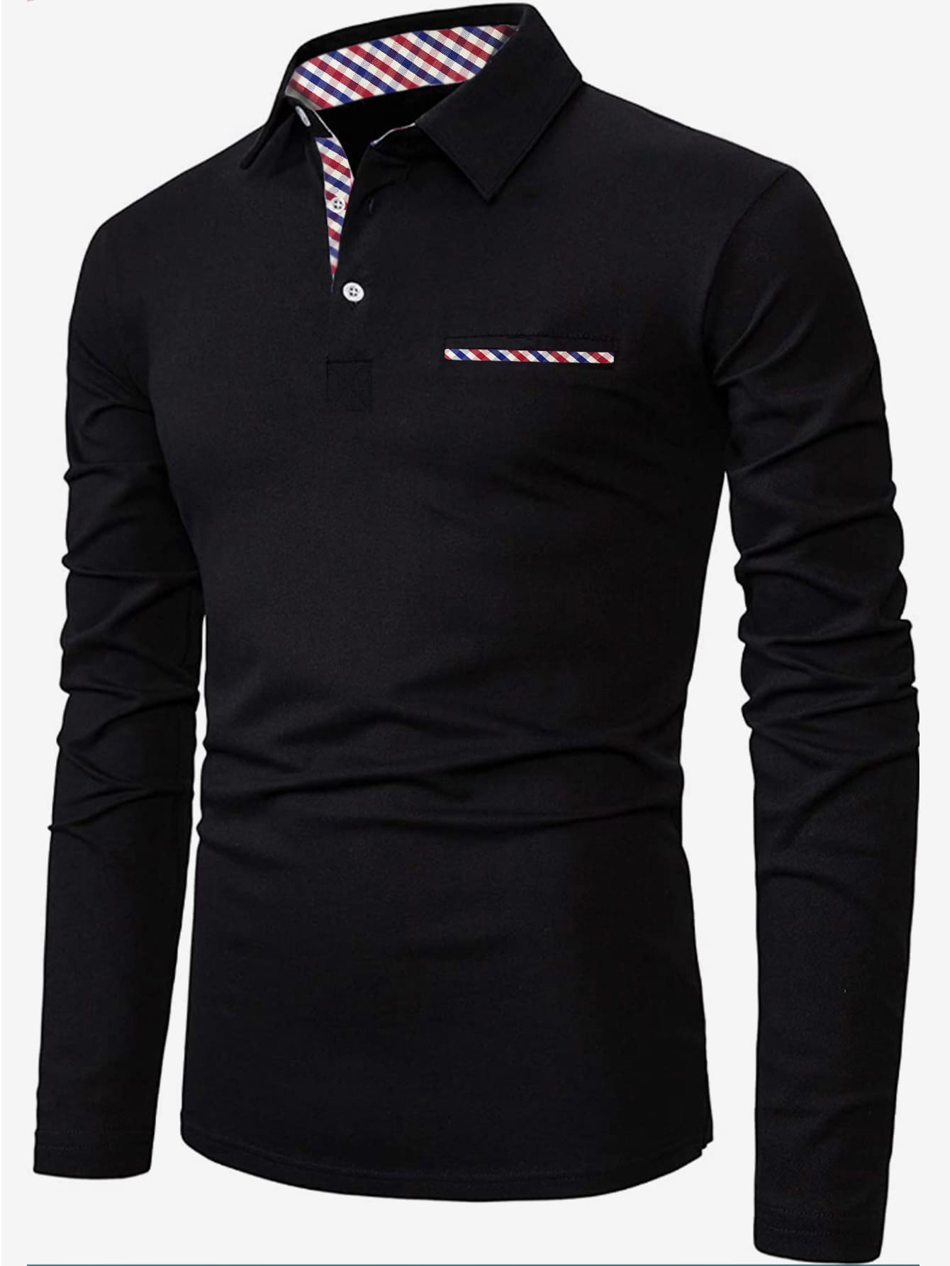 Áo thun có cổ Nam Nút phía trước Kẻ sọc Công việc - màu đen - Xem 1