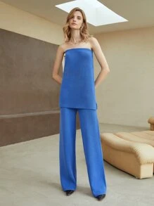 MOTF PREMIUM WOOL-MIX TUBE KNIT TOP & PANTS - Blue - View 7