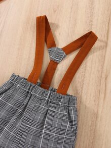 SHEIN Baby Boy Plaid Print Suspender Trousers - Grey - View 3