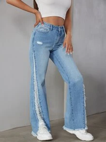 Eilly Bazar 毛邊緣牛仔喇叭褲 - 中等水洗藍 - 查看 1