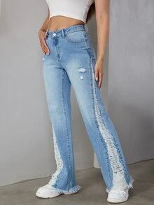 Eilly Bazar 毛邊緣牛仔喇叭褲 - 中等水洗藍 - 查看 6