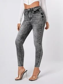 SHEIN Essnce 高彈力緊身牛仔褲 - 灰色 - 查看 4