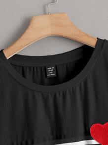 SHEIN Frenchy Plus Striped Print Heart Patch Detail Tee Dress - Black and White - View 4