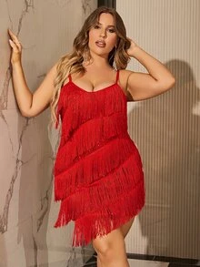 Glamaker 大碼流蘇邊吊帶洋裝