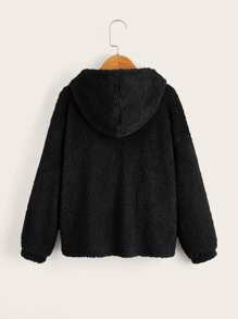 SHEIN EZwear Áo nỉ Teddy dáng rộng vai rớt cỡ lớn - màu đen - Xem 2