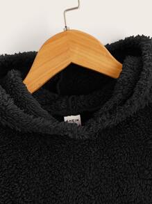 SHEIN EZwear Áo nỉ Teddy dáng rộng vai rớt cỡ lớn - màu đen - Xem 5