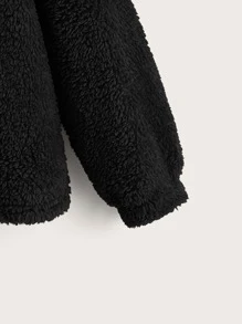 SHEIN EZwear Áo nỉ Teddy dáng rộng vai rớt cỡ lớn - màu đen - Xem 4