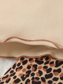 Baby Heart & Letter Graphic Lettuce Trim Tee & Leopard Print Trousers