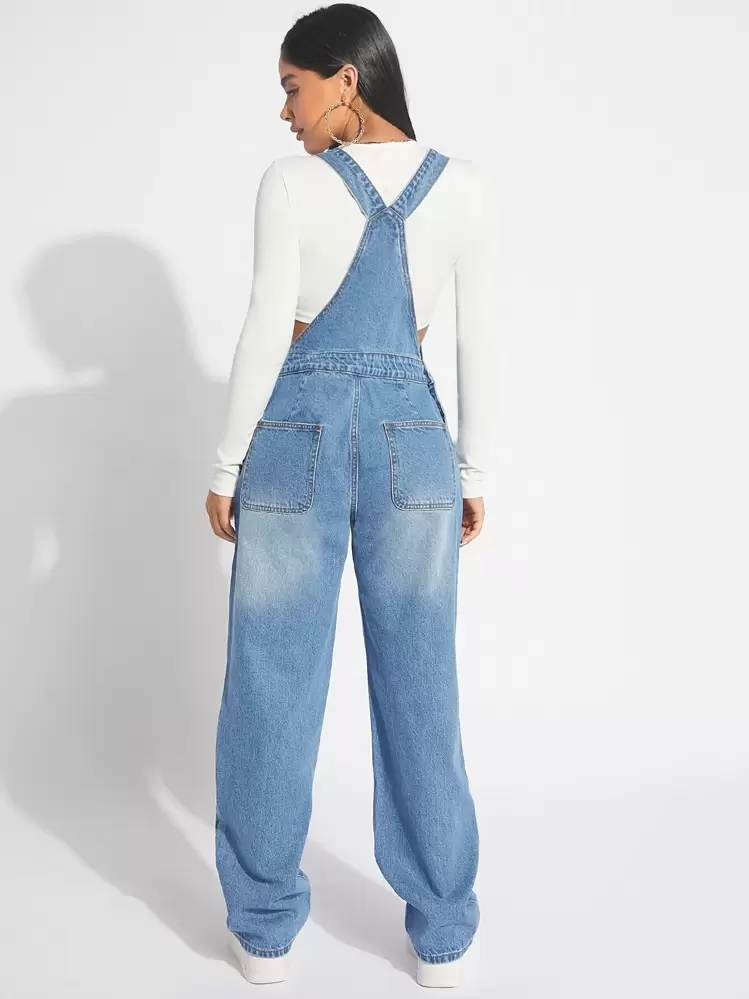 SHEIN SXY Ripped Denim Overalls Without Top - Light Wash - View 2