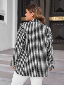 SHEIN Clasi Plus Houndstooth Single Button Blazer - Black and White - View 2