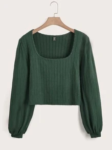 SHEIN Frenchy 大碼方領燈籠袖T恤