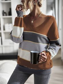 撞色落肩袖套頭毛衣 - 彩色 - 查看 6