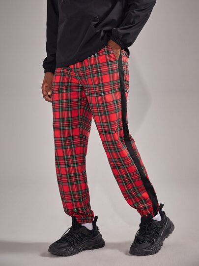 ROMWE Guys Tartan Drawstring Pants