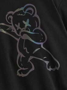 SHEIN Boys Reflective Bear Print Drop Shoulder Sweatshirt - Black - View 4