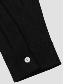 Manfinity Men Two Tone Pocket Patched Corduroy Shirt Without Tee - Black and White - View 3