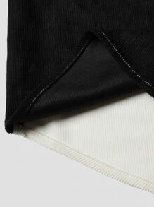 Manfinity Men Two Tone Pocket Patched Corduroy Shirt Without Tee - Black and White - View 7