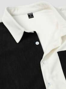 Manfinity Men Two Tone Pocket Patched Corduroy Shirt Without Tee - Black and White - View 4