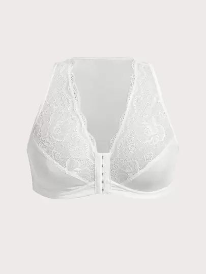 大碼蕾絲拼接前扣無鋼圈文胸