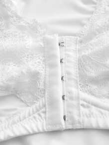 大碼蕾絲拼接前扣無鋼圈文胸 - 白色 - 查看 4