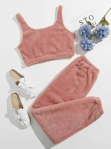 Solid Fuzzy Lounge Set - Dusty Pink - View 1